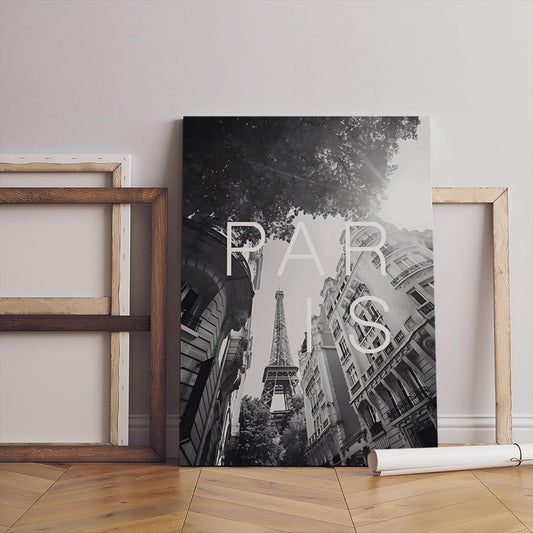 Paris Travel Poster – Black and White Eiffel Tower Art Print (Canvas)