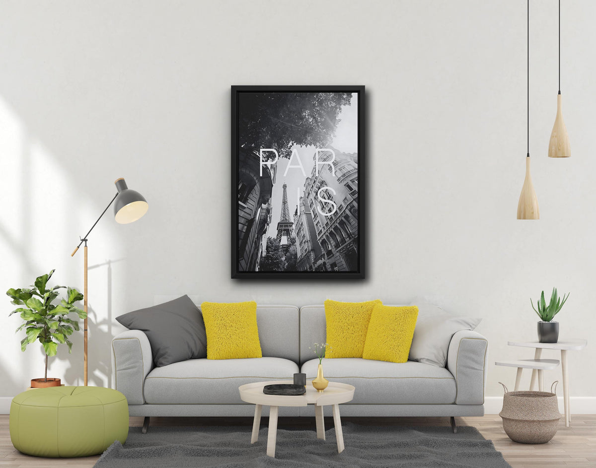 Paris Travel Poster – Black and White Eiffel Tower Art Print (Canvas)