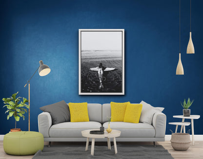 Black and White Surfboard Canvas Print, Beach Art Wall Decor