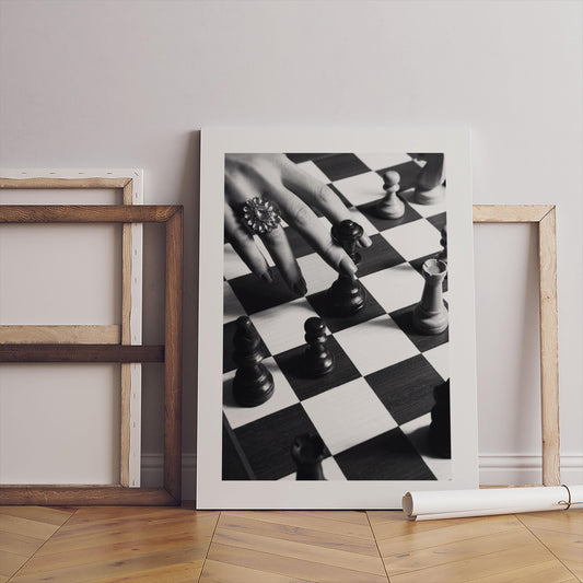 Black and White Chess Canvas Print – Modern Wall Art Poster