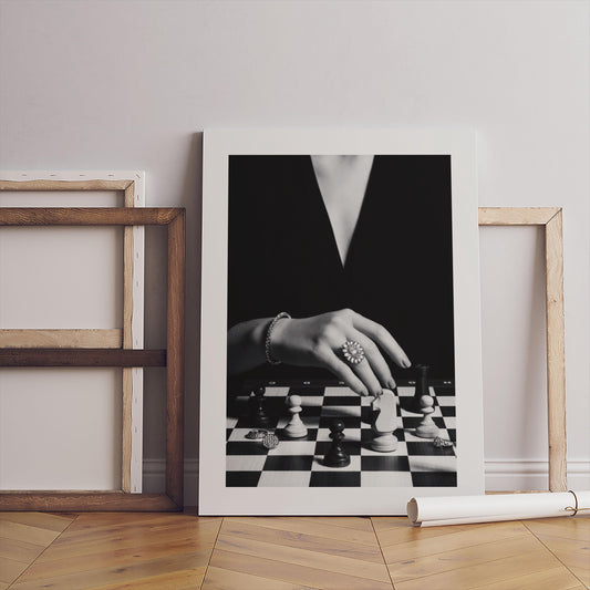Black and White Chess Print – Minimalist Wall Art (Canvas or Poster)