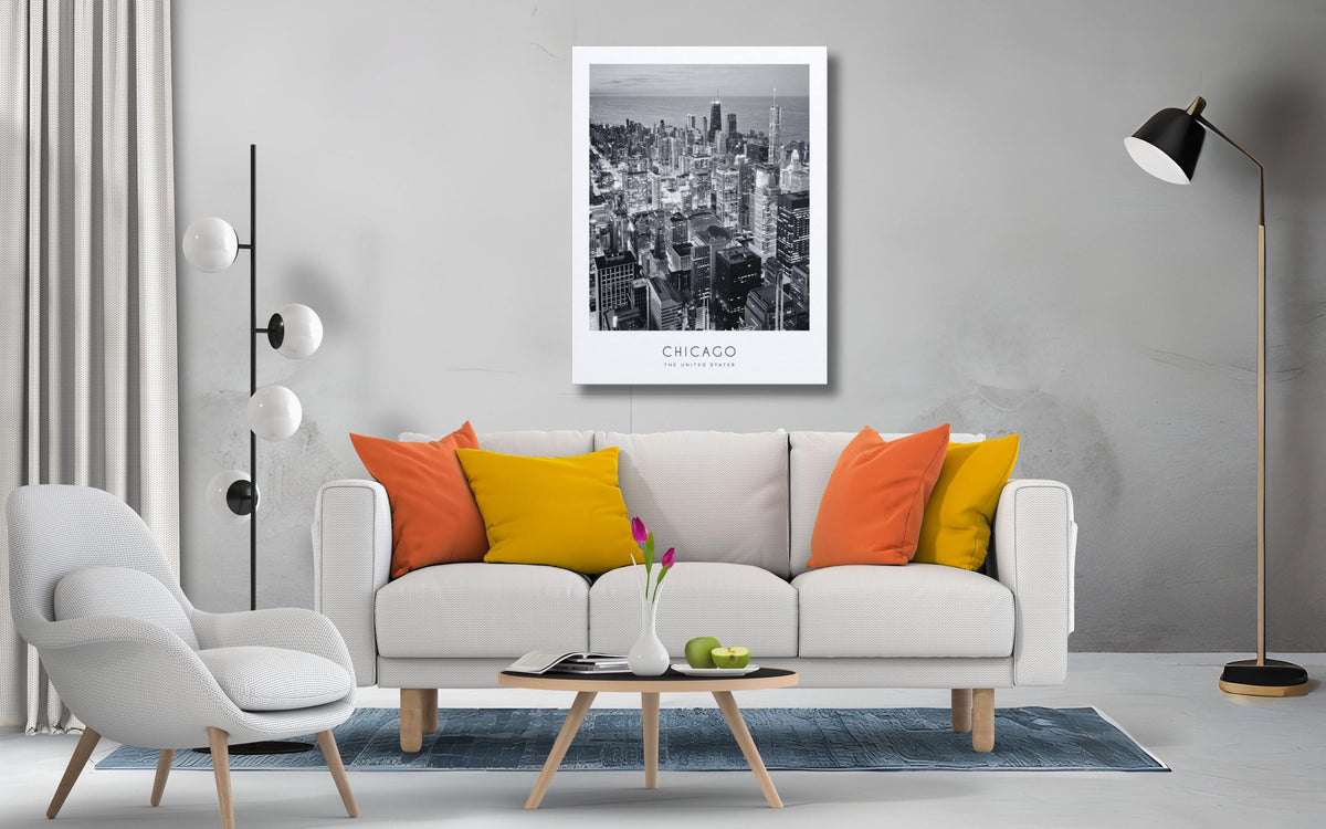 Chicago Cityscape Print – Black and White Wall Art (Canvas or Poster)