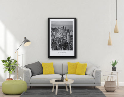 Chicago Cityscape Print – Black and White Wall Art (Canvas or Poster)