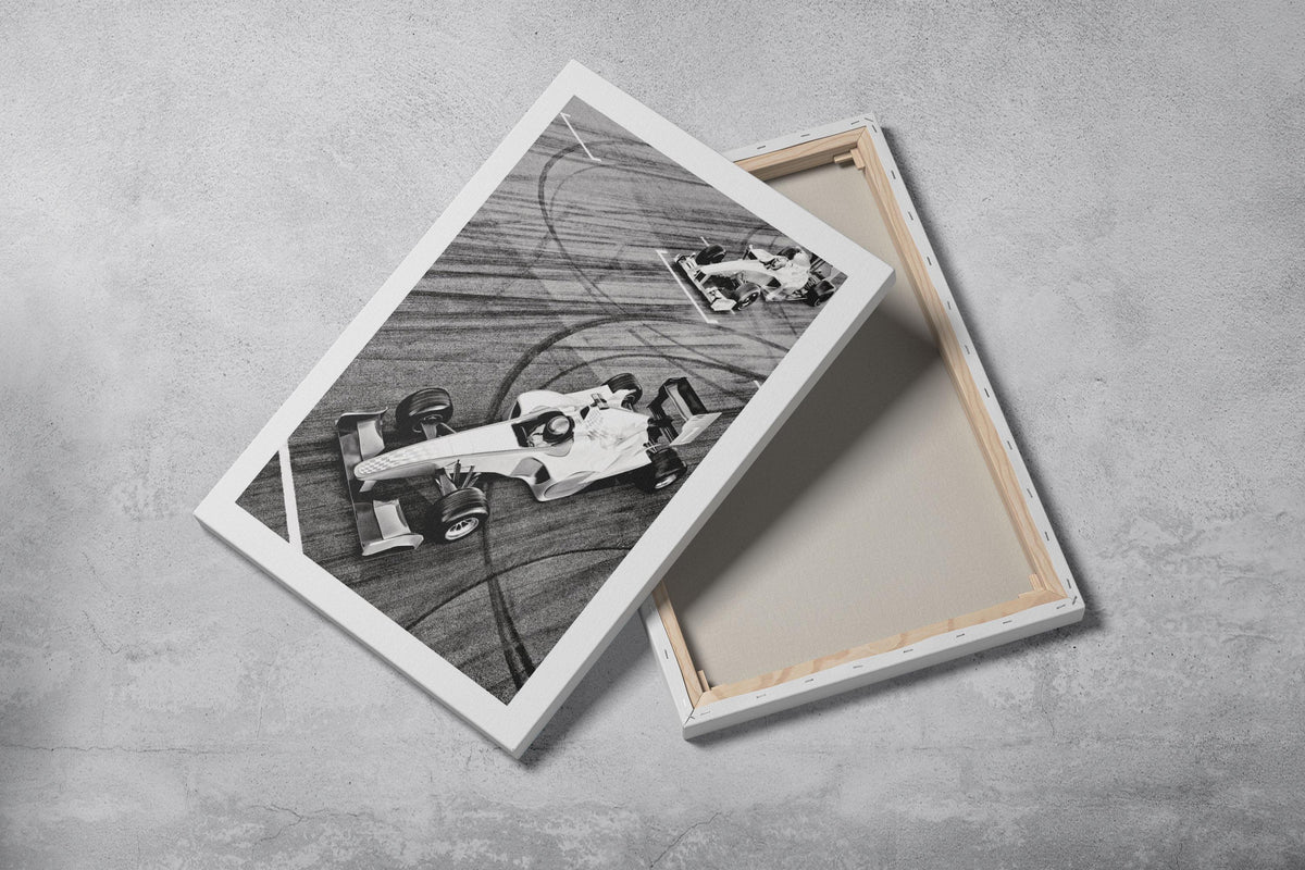 Formula 1 Burnout Posteri – Siyah Beyaz Yarış Sporları Duvar Sanatı (A4/A3)