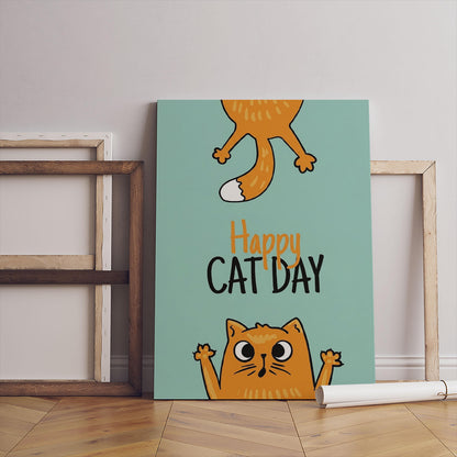 Happy Cat Day Art Print, Smiling Cat Wall Decor (Instant Download)