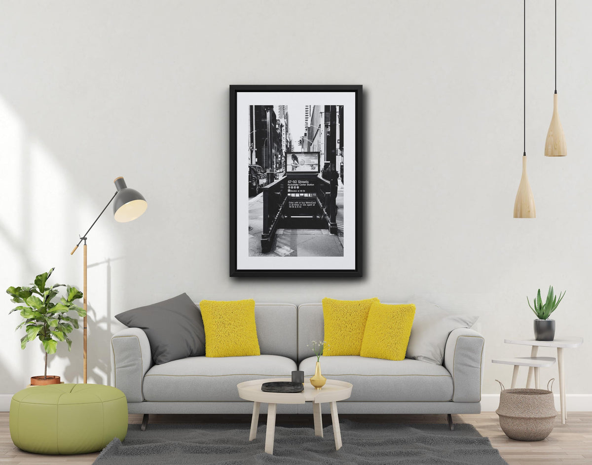 NYC Subway Entrance Print – Black and White Urban Art (47-50 Streets)