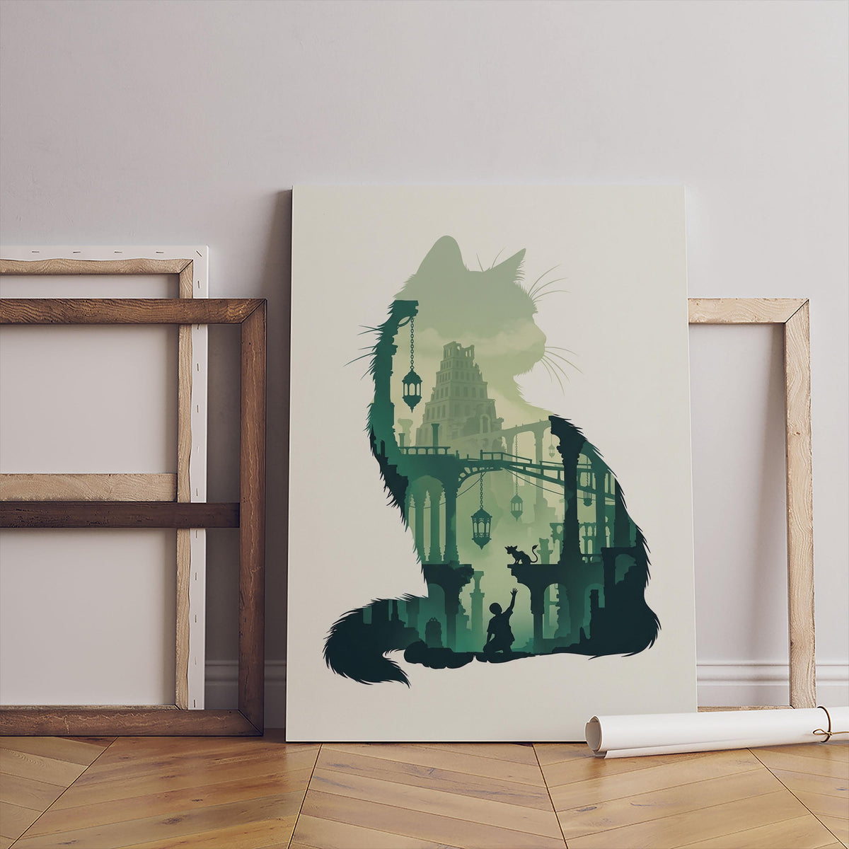 Witcher Cat Digital Art, Fantasy Cityscape Poster (Instant Download)