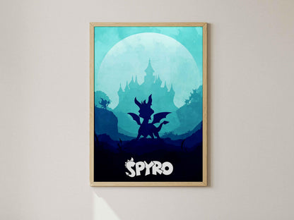 Vintage Spyro Poster, PS1 Gaming Nostalgia Art, Dragon Realms Print