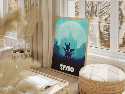 Vintage Spyro Poster, PS1 Gaming Nostalgia Art, Dragon Realms Print