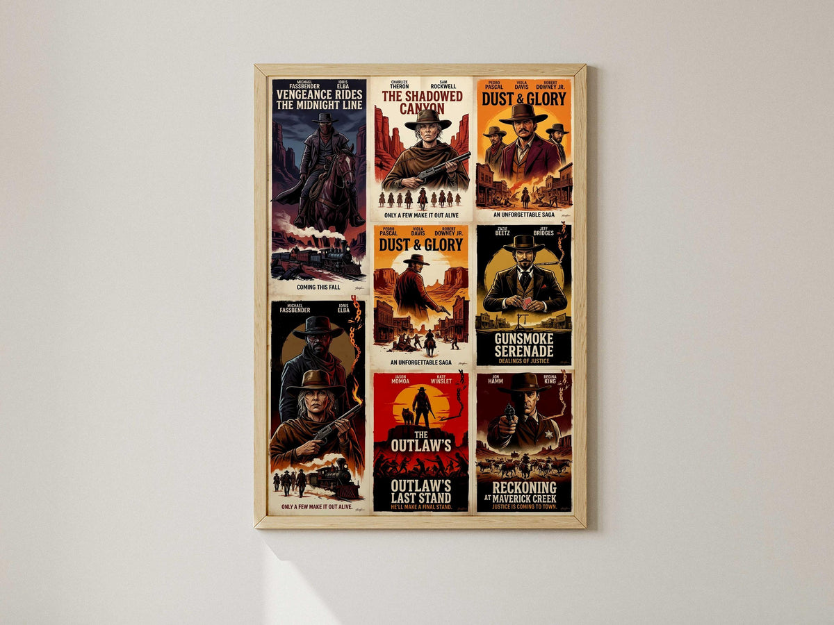 Western Movie Collection Minimalist Art Print – AI-Crafted Wall Decor A4 - A3 Poster