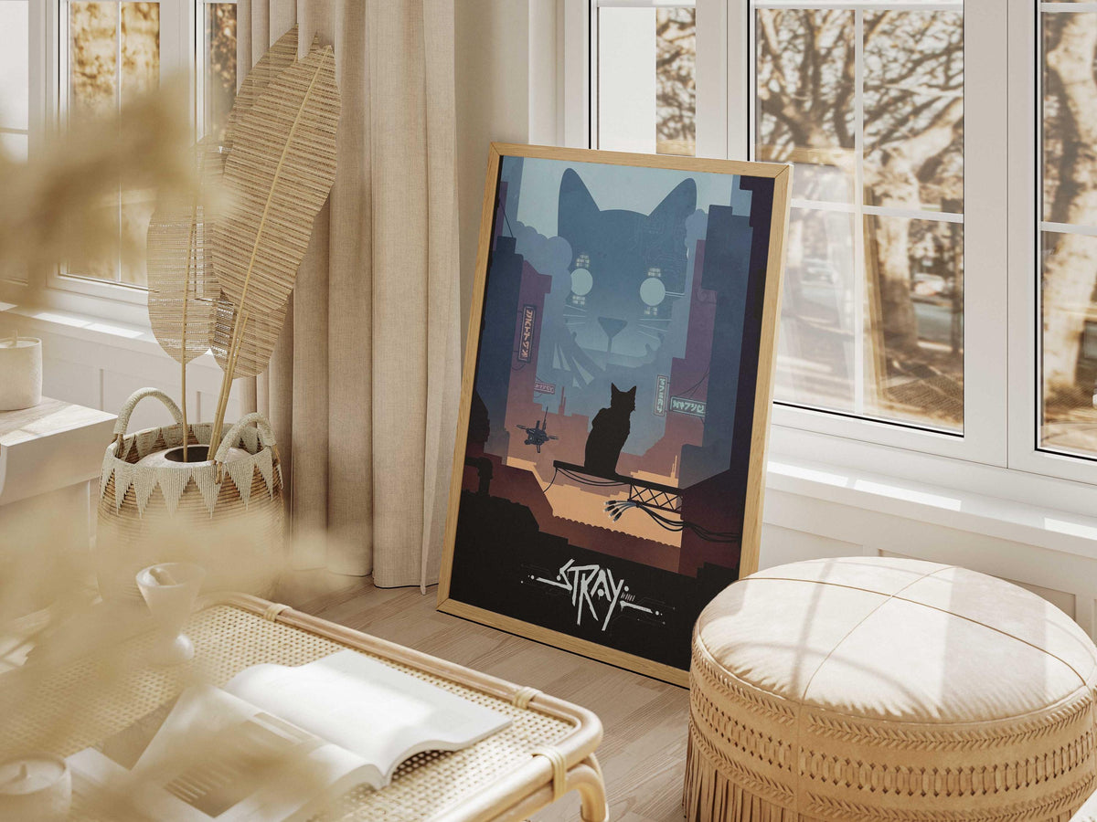 Stray Video Game Poster – AI Art Print, Gamer Wall Decor (A4/A3)