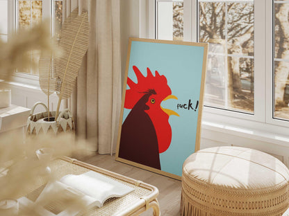 Funny Rooster Art Print, Minimalist Animal Poster, Rude Sayings Wall Art (Physical)