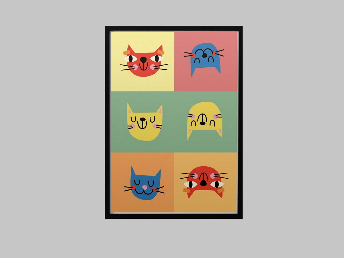 Colorful Mosaic Cat Art Print, Abstract Geometric Pet Poster (Framed or Digital)