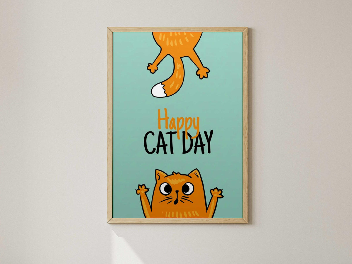 Happy Cat Day Art Print, Smiling Cat Wall Decor (Physical Print)
