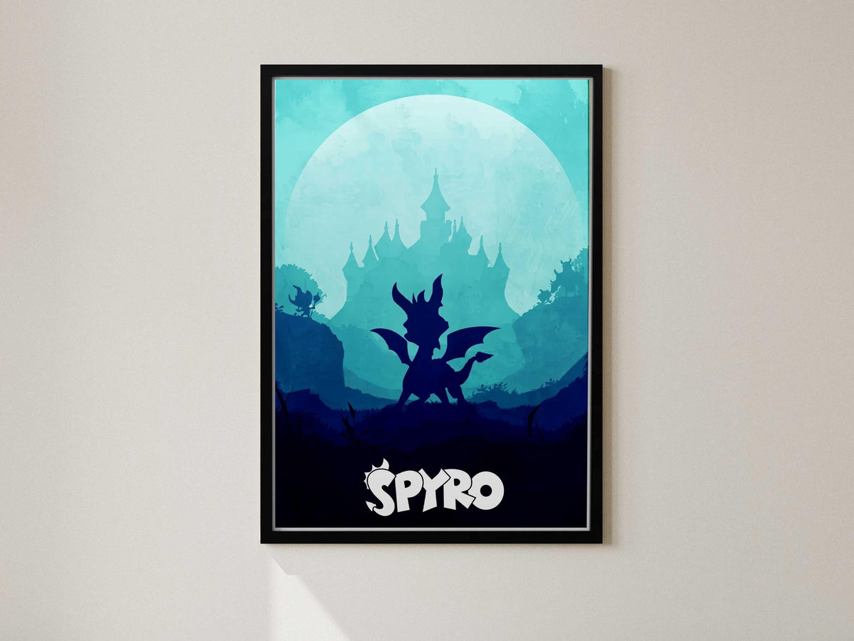 Vintage Spyro Poster, PS1 Gaming Nostalgia Art, Dragon Realms Print