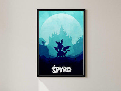 Vintage Spyro Poster, PS1 Gaming Nostalgia Art, Dragon Realms Print