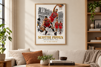 Scottie Pippen Poster – Chicago Bulls #33 – Natural Wood Frame Wall Art